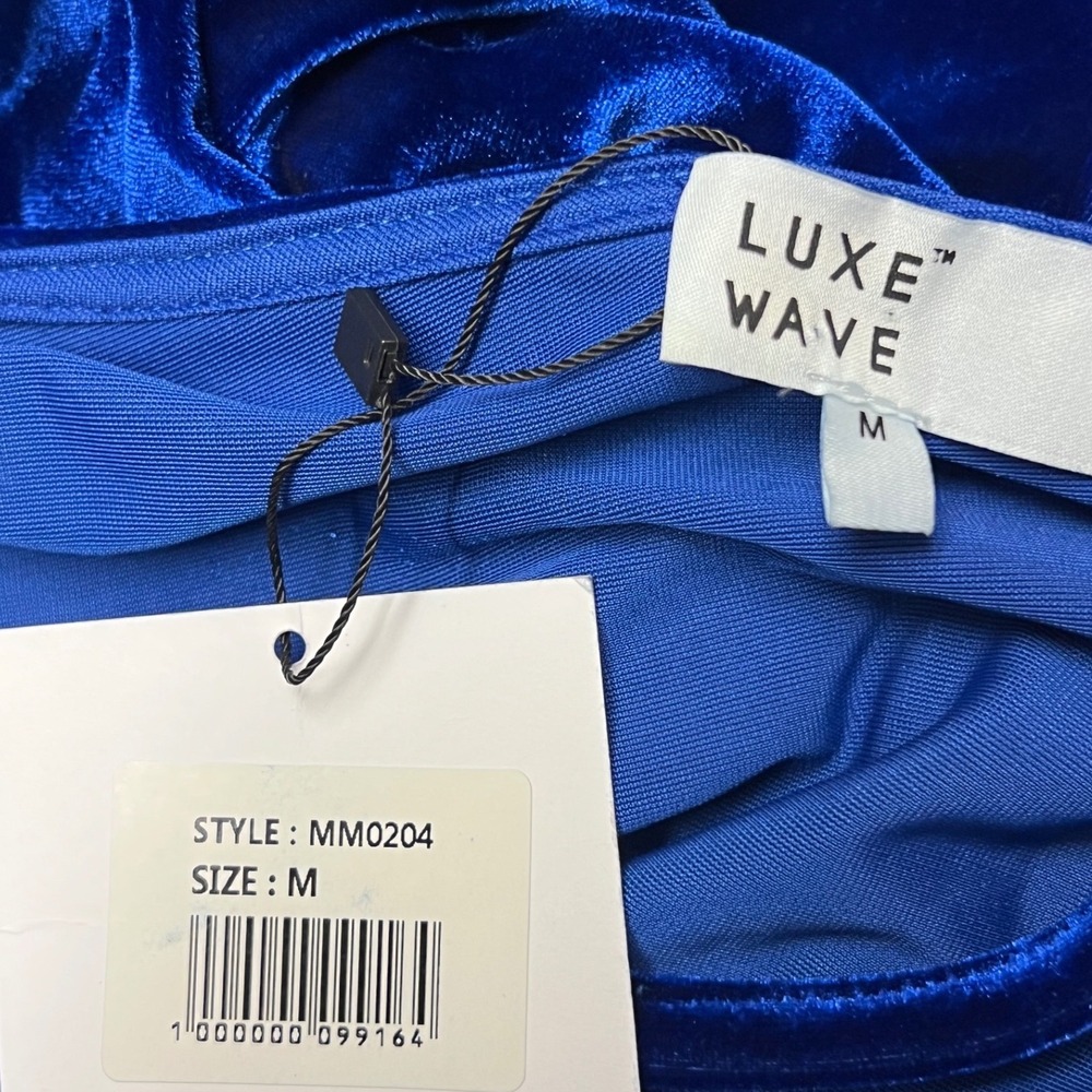 Luxe Wave Royal Blue Velvet Bodycon Mini Dress M Deep V Open Back Long Sleeve - Picture 5 of 9